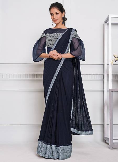 Navy Blue MOHMANTHAN 21500 Fancy Designer Party Wear Stylish Lycra Heavy Sequins Embroidery Work Saree Collection 21506